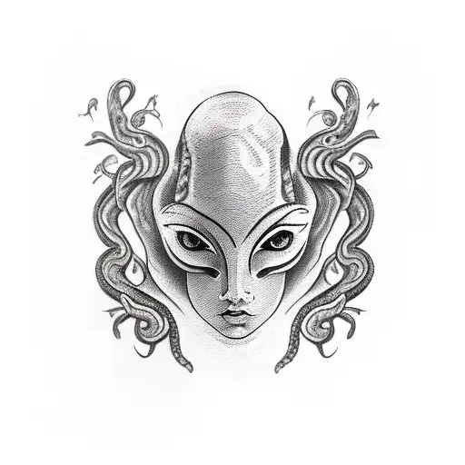 woman's face sideways with snake wrapped around it tattoo design idea