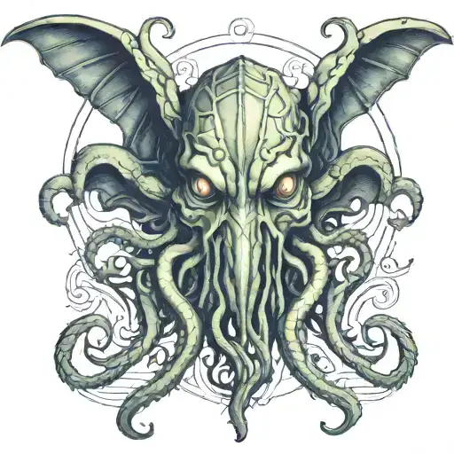 Cthulhu with eyes surrounded tattoo design idea