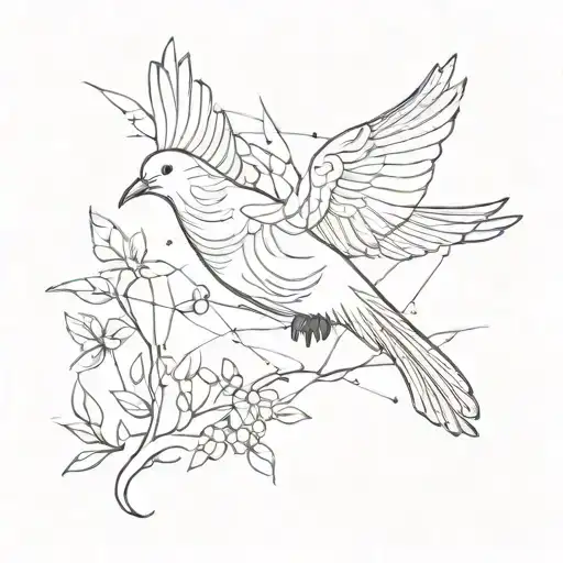A minimalist sketch style tattoo of a dove with a subtle tribute to a lost sister, capturing the essence of love and loss in a simple yet powerful design tattoo design idea