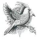 A touching memorial tattoo featuring a serene dove surrounded by delicate dotwork patterns, symbolizing the eternal love and connection between sisters tattoo design idea