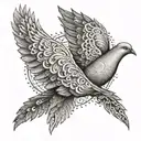 A touching memorial tattoo featuring a serene dove surrounded by delicate dotwork patterns, symbolizing the eternal love and connection between sisters tattoo design idea