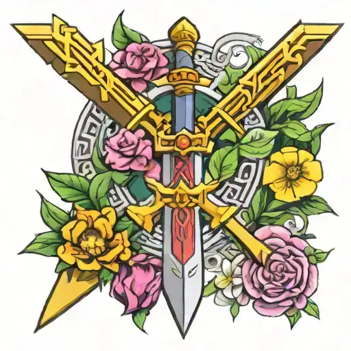 Zelda Master Sword with three fairies  tattoo design idea