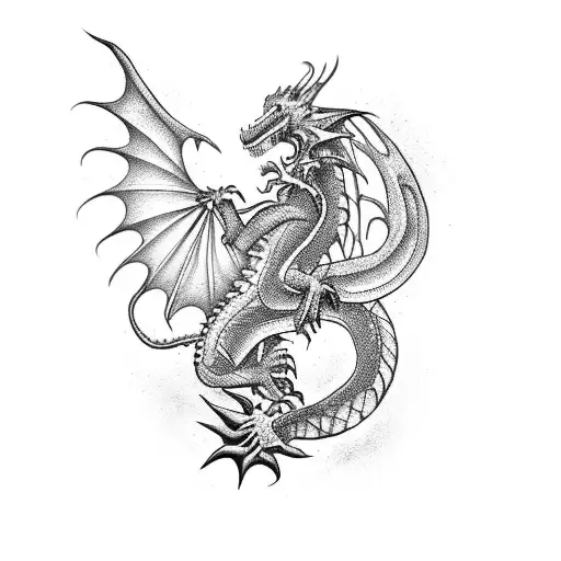 A fierce dragon wrapped around a briefcase symbolizing the power and success in business tattoo design idea