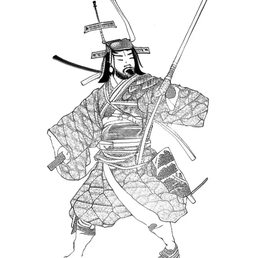 A Japanese samurai warrior battling a dragon in a traditional ukiyo-e style tattoo design idea