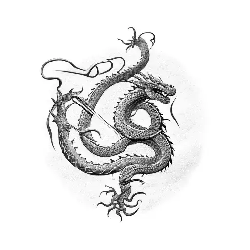 dragon, snake, sword tattoo design idea