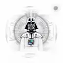 A detailed sketch of Darth Vader surrounded by the Sith code in a circular design tattoo design idea