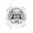 A detailed sketch of Darth Vader surrounded by the Sith code in a circular design tattoo design idea