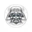 A detailed sketch of Darth Vader surrounded by the Sith code in a circular design tattoo design idea