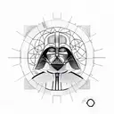 A detailed sketch of Darth Vader surrounded by the Sith code in a circular design tattoo design idea
