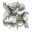 birds clouds tattoo design idea