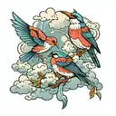 birds clouds tattoo design idea