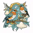 birds clouds tattoo design idea