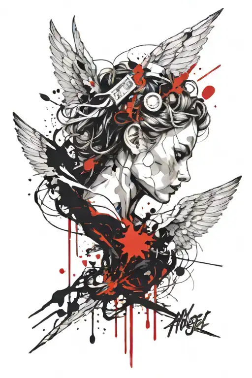 angel women die and new baby boy born   tattoo design idea