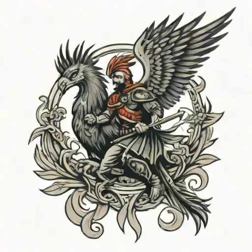 spartan warrior and phoenix rising tattoo design idea