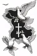Jesus cross and doves with 4 family member names in the doves tattoo design idea