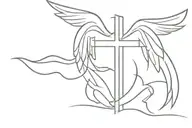 cross with angel wings flying tattoo design idea