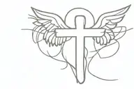 cross with angel wings flying tattoo design idea