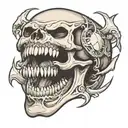 open skull jaw with sharp fangs tattoo design idea