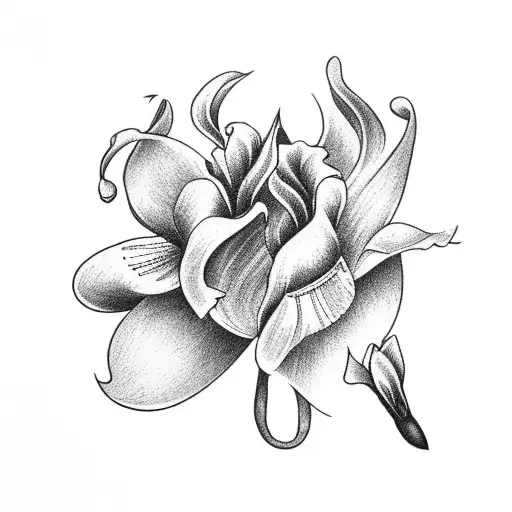 dark iris flower with suminagashi on petals tattoo design idea
