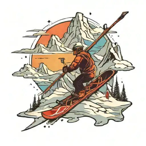 snow mountains skis crossed tattoo design idea