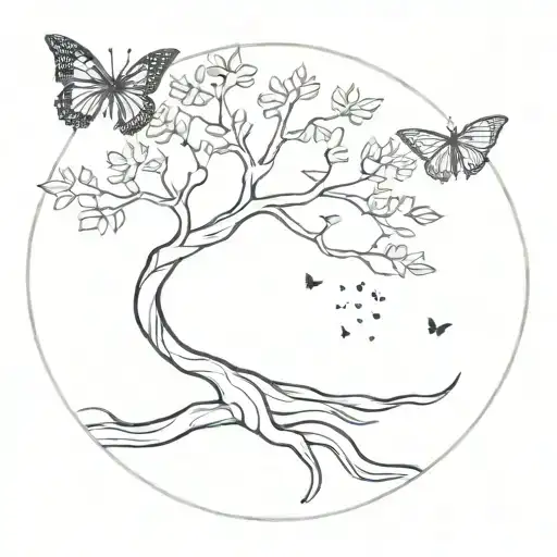 Tree of Life with a man resting with a sword and a butterfly  tattoo design idea