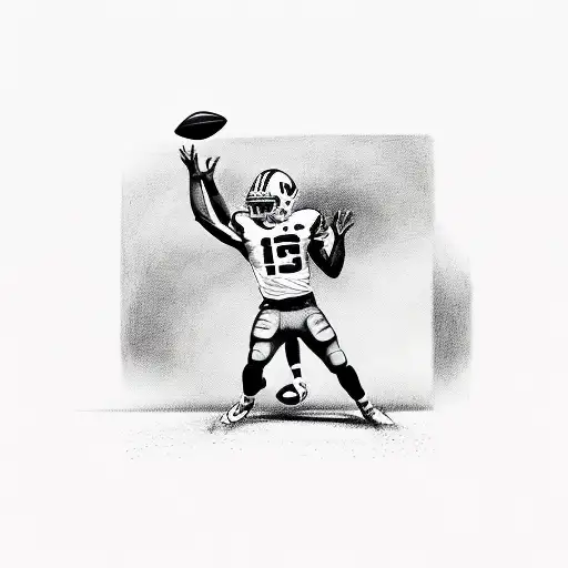 A portrait of your son playing football, with his name and jersey number incorporated tattoo design idea