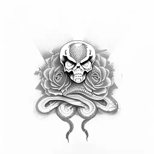 snake half skeleton tattoo design idea