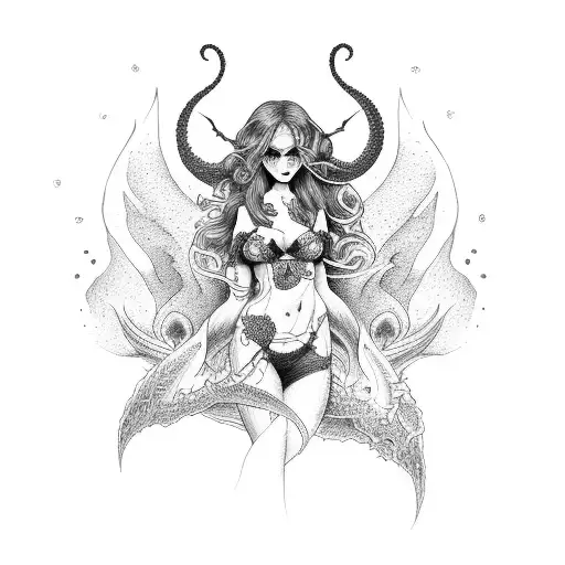dark pretty siren tattoo design idea