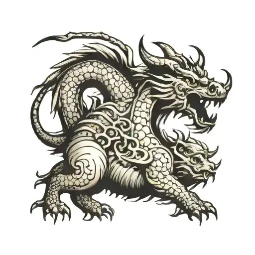dragon wrapped around a boar and goat tattoo design idea