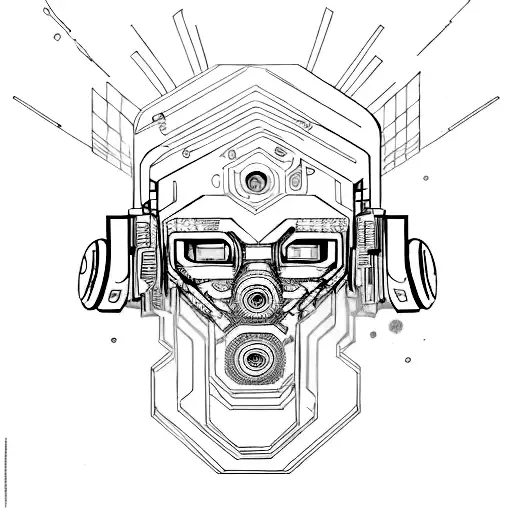 Cyberpunk-inspired abstract artwork incorporating elements of psytrance tattoo design idea