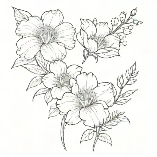 march May and August birth flowers together line tattoo ideas for siblings  tattoo design idea