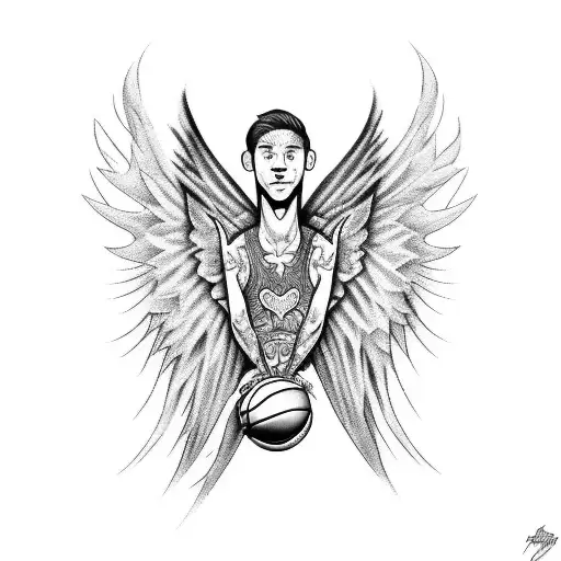basketball player with angel wings tattoo design idea