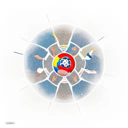 A group of friends and family members holding hands in a circle, with a soccer ball in the middle, symbolizing unity and love for soccer tattoo design idea