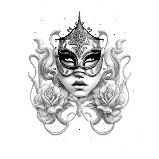 A Venetian mask inspired by fashion trends and climbing equipment tattoo design idea