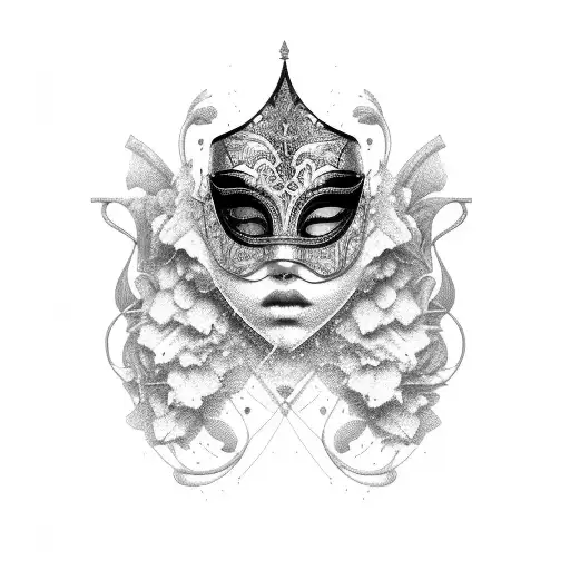 A Venetian mask inspired by fashion trends and climbing equipment tattoo design idea