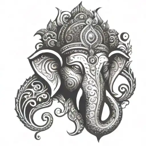 ganesh face made entirely black human heart shaped lock tattoo design idea