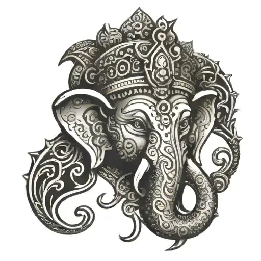 ganesh face made entirely black human heart shaped lock tattoo design idea