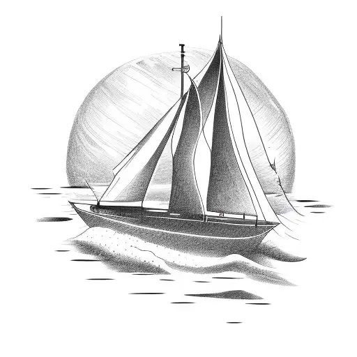 sailboat sailing to north star tattoo design idea