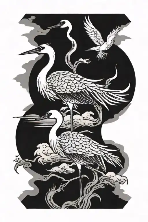 japanese crane standing tattoo design idea