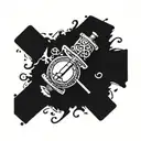 trishul with damru small drum intertwined tattoo design idea