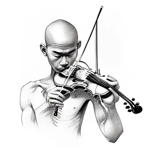 Sketch style tattoo of a monk warrior playing a violin tattoo design idea