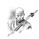 Sketch style tattoo of a monk warrior playing a violin tattoo design idea