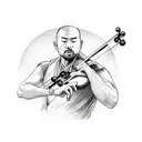 Sketch style tattoo of a monk warrior playing a violin tattoo design idea