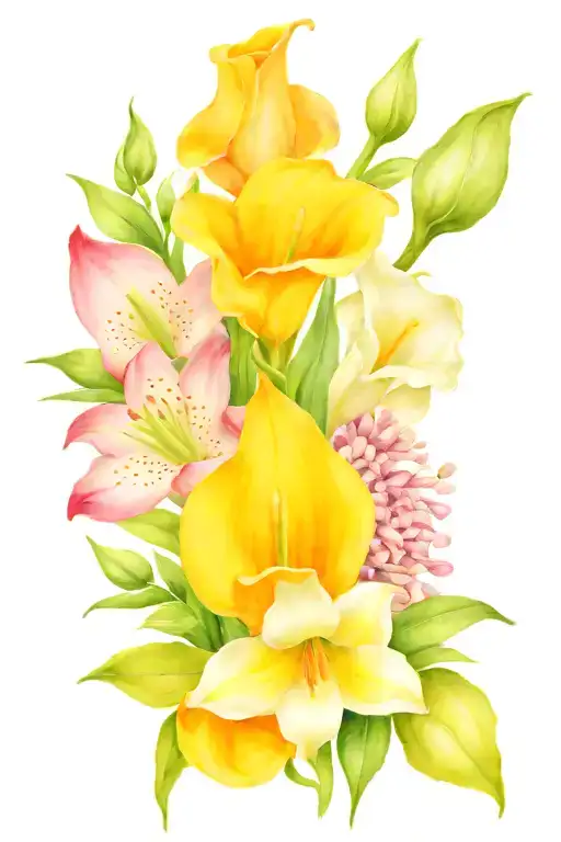 rose, Lilly of the valley, calla Lilly, and asters tattoo design idea