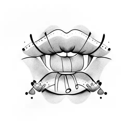 A minimalist tattoo of Lana Del Rey's signature pouty lips with musical notes flowing out tattoo design idea