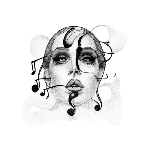 A minimalist tattoo of Lana Del Rey's signature pouty lips with musical notes flowing out tattoo design idea