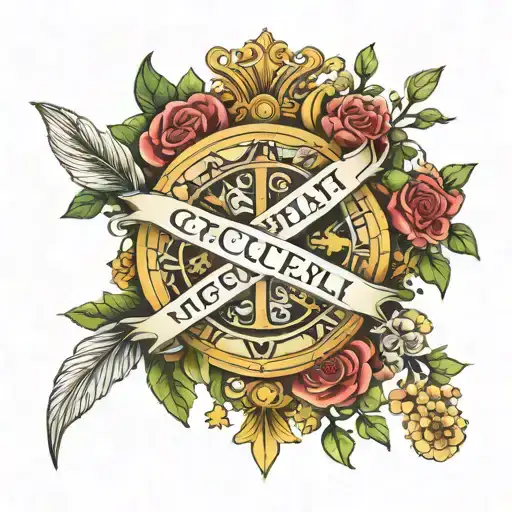 Roman Numeral 7 incorporating the names Vincent, Heather, Cecelia, & Adelfio tattoo design idea