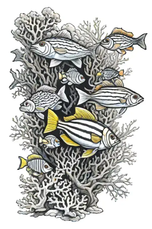 fish coral reef saltwater ocean tattoo design idea