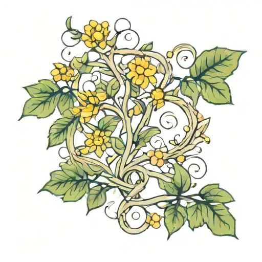 Create a tattoo of serotonin molecule made of vines and dainty flowers tattoo design idea