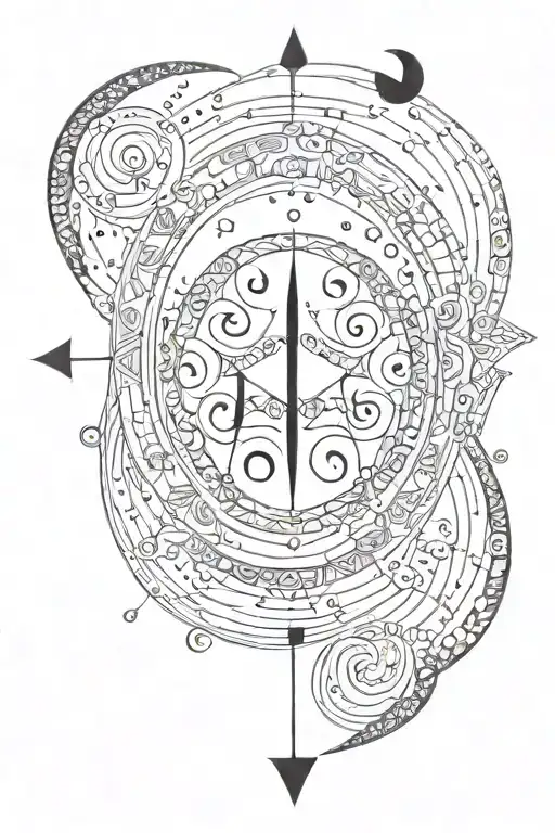 triskelion unalom 3 moons facing each other arrows dot line  tattoo design idea